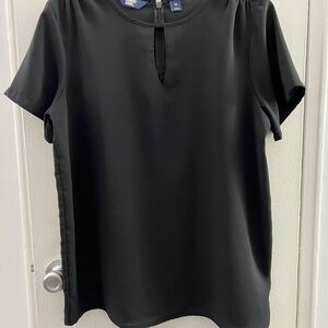 Lands' End Black Short-Sleeve Keyhole Blouse